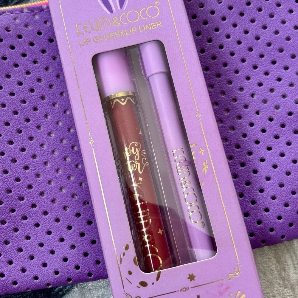 Brand New KEVIN & COCO Blusher Lotion Peach Lotus & Red Lip Gloss Lip Liner Set